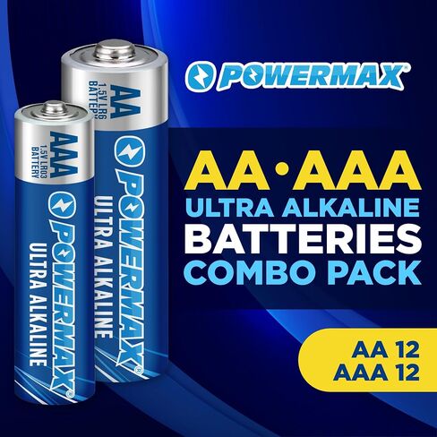 Powermax Alkaline Batteries 24-Count Combo Pack, (12 Double AA, 12 Triple AAA), Ultra Long Lasting Battery, 10-Year Shelf Life, Reclosable Packaging in Saudi Arabia