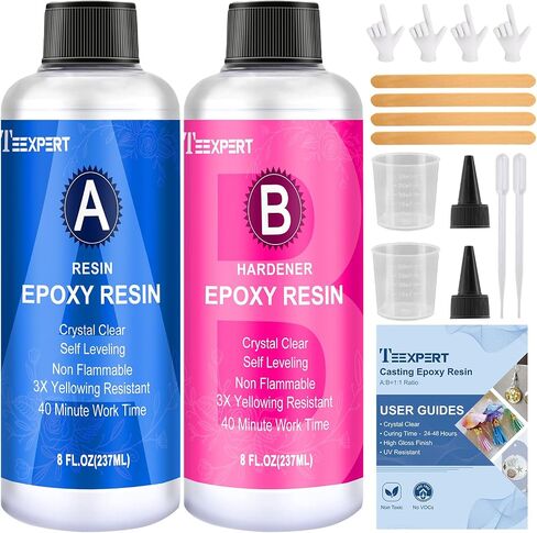 Teexpert Epoxy Resin Crystal Clear: 34oz Epoxy Resin kit 3X Yellowing Resistant Fast Curing for Casting Coating Art DIY Craft Jewelry Wood Table - 2 Part(17oz Resin and 17oz Hardener) in Saudi Arabia