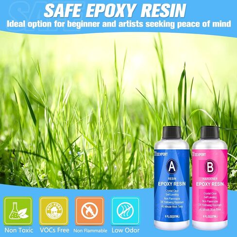 Teexpert Epoxy Resin Crystal Clear: 34oz Epoxy Resin kit 3X Yellowing Resistant Fast Curing for Casting Coating Art DIY Craft Jewelry Wood Table - 2 Part(17oz Resin and 17oz Hardener) in Saudi Arabia