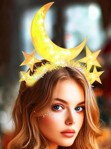 GENBREE Light Up Headbands Glowing Stars Moon Hair Band Luminous Headband Nightclub Rave Party Hair Accessories Women in Saudi Arabia