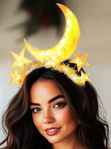 GENBREE Light Up Headbands Glowing Stars Moon Hair Band Luminous Headband Nightclub Rave Party Hair Accessories Women in Saudi Arabia