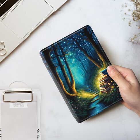 Cover for Kindle Paperwhite 12th Gen 2024 Cover Flip Silicone Cover Kindle Colorsoft Auto Wake Up or Sleep PU TPU Case Forest Luminous Book Cat Girl Pattern Signature Edition Cover 7" (Color 1) in Saudi Arabia