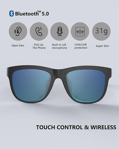 Bluetooth Sunglasses Smart Sunglasses, Open Ear Style Smart Glasses, Bluetooth 5.0 Audio Glasses IPX5 Waterproof for iOS, Android etc. in Saudi Arabia