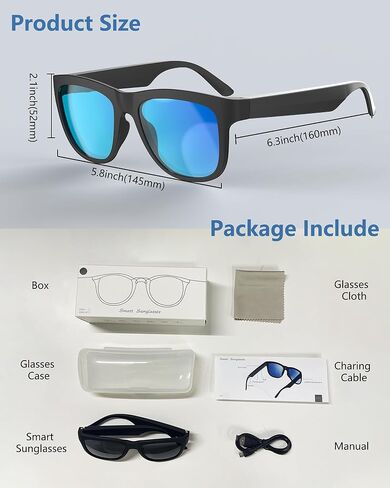 Bluetooth Sunglasses Smart Sunglasses, Open Ear Style Smart Glasses, Bluetooth 5.0 Audio Glasses IPX5 Waterproof for iOS, Android etc. in Saudi Arabia