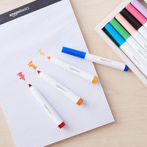 Amazon Basics Colored Markers Pack of 10, Broad Line Washable Markers, Multicolored for Drawing, School in Saudi Arabia