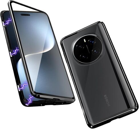QUIETIP Case Compatible with Honor Magic 7 Pro,Magnetic Body Metal Frame Double Sided Clear Tempered Glass with Camera Protection Cover,Black in Saudi Arabia