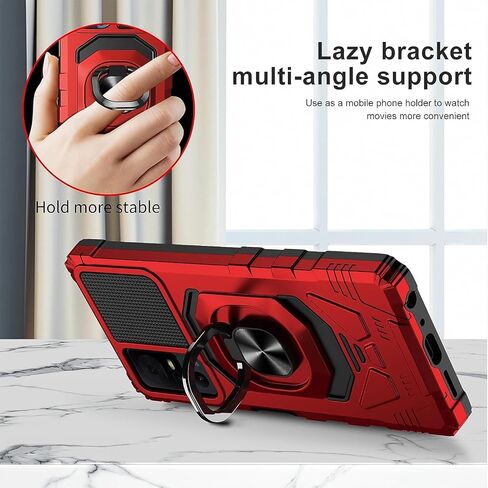 حالة TJS لـ TCL 40 XL و T608DL ، وحيدة Jitterbug Smart4 - واقي شاشة زجاجي مُفجر ، واقي قطرة معدنية رينجستاند (أحمر) (أحمر) in Kuwait