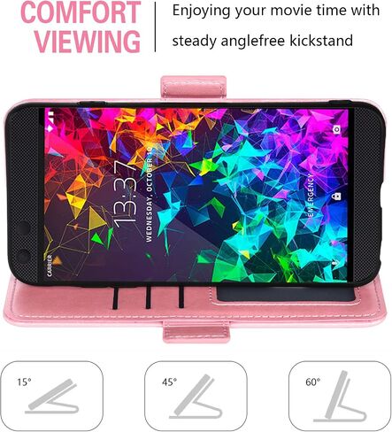 Asuwish Compatible with Razer Phone 2 Wallet Case and Tempered Glass Screen Protector Flip Purse Accessories Wrist Strap Credit Card Holder Stand Cell Phone Cover for RazerPhone2 Women Men Rose Gold in Saudi Arabia