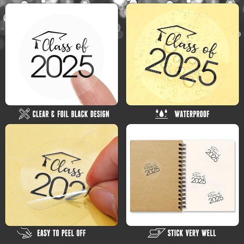 100 PCS Graduation Stickers,Class of 2025 Transparent Gold Foil Self Adhesive Sticker for Envelope Seals,Grad Invitations,2025 College High School Senior Graduate Party Favors(Gold) in Kuwait