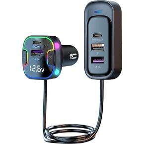 Car Charger USB C [LED Voltage Display] 100W 5 Port Type-C Car Adapter, 2-PD 30W & QC3.0 30W Super Fast Charging with 5FT Cable Cigarette Lighter Adapter for Car Travel Essentials for iPhone Samsung