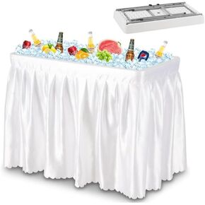 4FT Folding Ice Cooler Table with Removable Matching Skirt, Portable Plastic Chilling Table, Fishing Cleaning and Keeping Food Fresh, Outdoor Cooler Table for Parties, BBQ, Camping &Picnics
