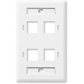 NavePoint Keystone Jack Wall Plate 4-Port, Low Profile, Single Gang, White, 10-Pack