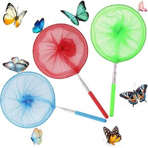 GeeRic Retractable Fishing Net, 3 Pack Telescopic Folding Fish Landing Net with Extendable Handle, Butterfly Net for Outdoor