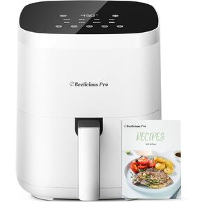 Air Fryer, Beelicious 8-in-1 Smart Compact 4QT Air Fryers,Shake Reminder,450°F Digital Airfryer with Flavor-Lock Tech,Tempered Glass Display,Dishwasher-Safe & Nonstick,Fit for 1-3 People, Bright White