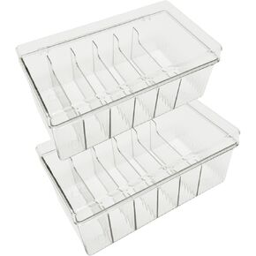 2 Pieces High Clear Acrylic Data Cable Organizer Box with Lid and 60 inches Cuttable Magic Lashing Straps Each.Fine Transparent Polished Edges and Corners.(2PCS)