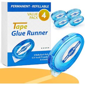 6 Pack Double Sided Tape Roller, 8mm x 315 Inch Permanent Adhesive Scrapbook Tape Dispenser Runner, Glue Tape Roller for Scrapbooking, Crafts and Arts Projects, Photo-Safe, Smooth & Clean