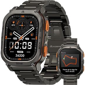 KOSPET Tank M3 Ultra GPS Smart Watch, 50M Waterproof, Compass, Altitude, Air Pressure, 480mAh Large Battery, Stainless Steel, Bluetooth Call, 1.96'' AMOLED Always-on Display, AI Voice, Metal Band