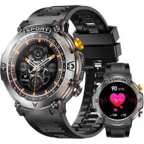 Military Smart Watch for Men 1,43" HD AMOLED Display(Answer/Make Call) 420mAh Battery Smart Watches IP68 Waterproof for Android/iOS 100+Sports Modes/Heart Rate/Sleep Black