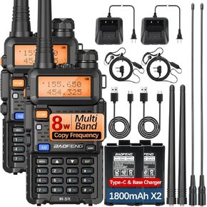 BAOFENG UV-5R 8W New Ver. Ham Radio Long Range UV5R Handheld Ham Radios Walkie Talkies M-5R Two Way Radio USB-C Charger Multi Band Copy Frequency,2 Pack