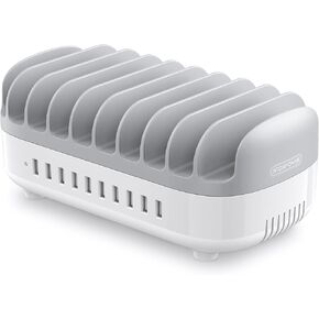 10 Ports Charging Station for Multiple Devices, 120W Charging Station Organizer, USB Charging Docking with Cooling Fan, for iPhone, for iPad, Tablet, Kindle, ETL Listed (2.4A Each, 24A in Total)