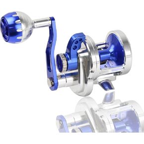 Premium Conventional Reel, Heavy Duty Saltwater Reel Round Aluminum Slow Pitch Jigging Reel Deep Ocean Big Offshore Trolling Reels