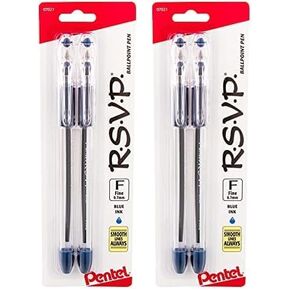 Pentel RSVP Ballpoint Pen, Fine Line, (0.7mm), Black Ink, Pack of 2 (BK90BP2A)