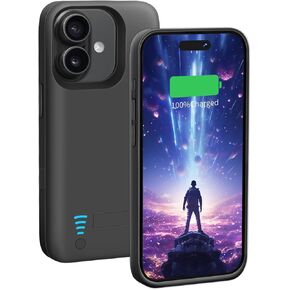Battery Case for iPhone 16, 5000mAh Rechargeable Extended Battery Charging/Charger Case, Add 100% Extra Juice (6.1 Inches) Black