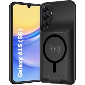 Battery Case for Galaxy A15, Upgraded 10000mAh Battery Pack Rechargeable Charger Case with Wireless Charging Compatible for Galaxy A15 (6.5 inch) External Battery Charging Cover (Black)