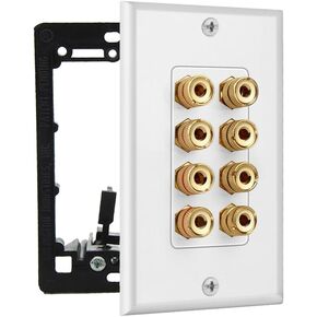 4 Speaker Wall Plate, Home Theater Wall Plate, Gold Plated Binding Posts, Speaker Wall Plates, for Home Theater Wall Speaker Plate Setup