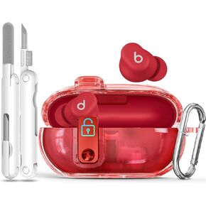 3-in-1 Secure Lock Case for Beats Solo Buds 2024 with Cleaning Kit & Keychain, Ekoonpft Anti-Yellowing Clear Cover Compatibility with Beats Solo Buds Wireless Earbuds, Drop and Scratch Protection