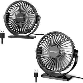 TriPole Desk Fan USB Powered Small Fans Bundle 5.1 Inch & 4.5 Inch Mini Portable Desktop Fan for Office Table Bedroom Travel Hotel Cruise