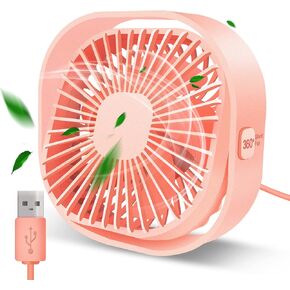 Desk Fan Portable Personal Table Small Desktop Cooling 3 Speeds Quiet Mini With Cable Powered by USB 360° Rotation Micro Fan for Home Office Bedroom Car Outdoor Camping Travel (Pink)