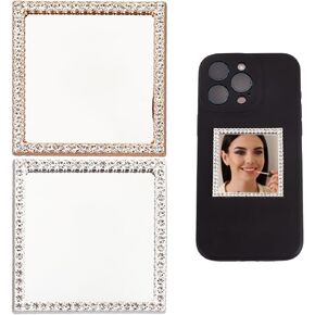 2 Colors Bling Mirror Decal Phone Back Adhesive Mirror Charm Sticker Square Make up Mirror with Zircon for Smartphone Phone Case Back Accessories Mobile Phone Stick-On Mirror Charms
