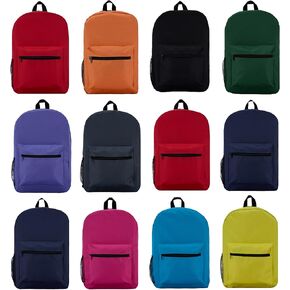 12 Pack 17 Inch Wholesale Children's School Backpack, Bulk Water Resistant Knapsacks For School Age Kids (12 Pack Clear With Colorful Trim)