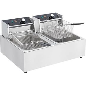 Commercial Electric Deep Fryer, 6L x 2 Dual Tank Stainless Steel Deep Fryer with Frying Basket & Lid, Countertop Fryer for Home Kitchen and Restaurant, 3600W, 110V