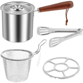Small Deep Fryer Pot with Basket, Mini Fryer Pot Stainless Steel Fryer Pan with Tongs and Lid, Nonstick Fryer Deep Fry Basket Turkey Fryer Basket for Tempura Chips, Fries, Fish, and Chicken