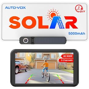 AUTO-VOX White Solar Wireless Backup Camera with 5" 1080P Monitor: 5000mAh Battery 2 Mins DIY Installation & 2 Split Screen Back Up Camera, IP69K Waterproof Reverse Camera for Car, Van, SUV, Truck