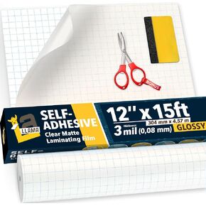Clear Vinyl Laminating Roll 12" x 15ft - 3 MIL - Self Adhesive Glossy Transparent Vinyl Roll for Superior Protection, Suitable for Die-Cutters and Vinyl Plotters