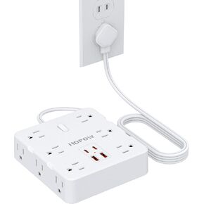 2 Prong Power Strip with 12 AC & 4 USB(2 USB-C), HOPOW 2 Prong to 3 Prong Outlet Adapter, 1700J Two Prong Surge Protector, 5FT Extension Cord, Thin Flat Polarized Plug, Wall Mountable for Old House