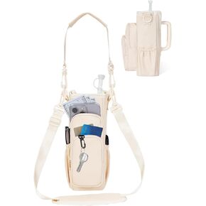 Water Bottle Carrier Bag with Strap for Stanley 40 Oz Insulated Water Bottle Carrier Sling Bag with Phone Pocket Water Bottle Sleeve with Straw Cover for Stanley Cup Accessories Green Patent Pending