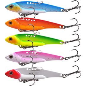 Blade Bait Bass Fishing Lures, 5pcs Hard Metal VIB Lures Swimbait Sinking Jigging Spoons Blade Baits for Trout Crappie Walleye Saltwater Freshwater Fishing