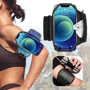 Running Armband Phone Holder with Earphone Bag 360° Rotatable Arm Band for Phone for Running Fits iPhone 16 Pro Max/15/14/13 and All 4.5-7" Phone, for iPhone Arm Band for Running Accessories Women Men