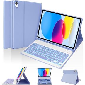 SOPPY 7-Color Bluetooth Keyboard Case with Backlight for iPad 11th Gen. (A16) 11-inch 2025, 10th Generation 10.9 inch 2022, Detachable Protective Cover, with Built-in Pen Holder, Purple