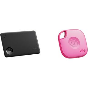 Tile by Life360 Slim (2024) – Localizador de billetera, rastreador Bluetooth y localizador de objetos para etiquetas de equipaje, pasaportes y llaves, Negro + Rosa