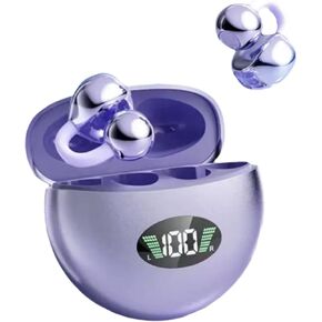 Open Ear Earbuds Wireless Bluetooth 5.4 with Fashion Ear Hooks Clip on Design Digital Display Waterproof Running Sports Yoga Fitness Gym Headphones(Basic-Purple)