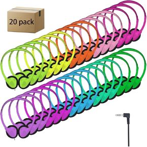 Bulk Headphones for Classroom, Wholesale 20 Pack Mutil Color Headphones with 3.5 mm Jack for Kids,School, Student, Libraries, Computer Lab, Testing Centers