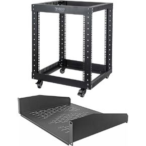 RIVECO 12U Server Rack Open Frame with Casters + RIVECO 19" 2U Rack Shelf