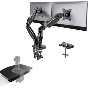 HUANUO Dual Monitor Stand - Full Adjustable Monitor Desk Mount Swivel Vesa Bracket with C Clamp, Steel Monitor Mount Reinforcement Plate for Thin, Glass and Other Fragile Tabletop