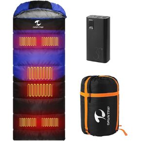 Heated Sleeping Bags for Adults Cold Weather, 6pcs Heating Areas Sleeping Bags with 30000mAh 12V Battery Pack, 3 Adjustable Heating Levels Cold Weather Sleeping Bag for All Season Hiking and Camping