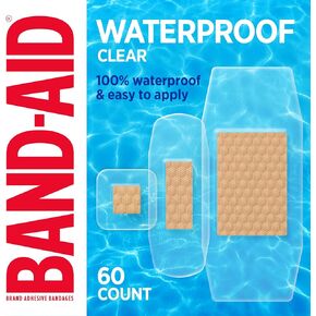 BAND-AID Brand Clear Waterproof Adhesive Bandages, Sterile First-Aid Bandages for Minor Wounds, Cuts & Scrapes, Clear Bandages with a Quilt-Aid Pad to Cushion Wounds, Assorted Sizes, 60 ct